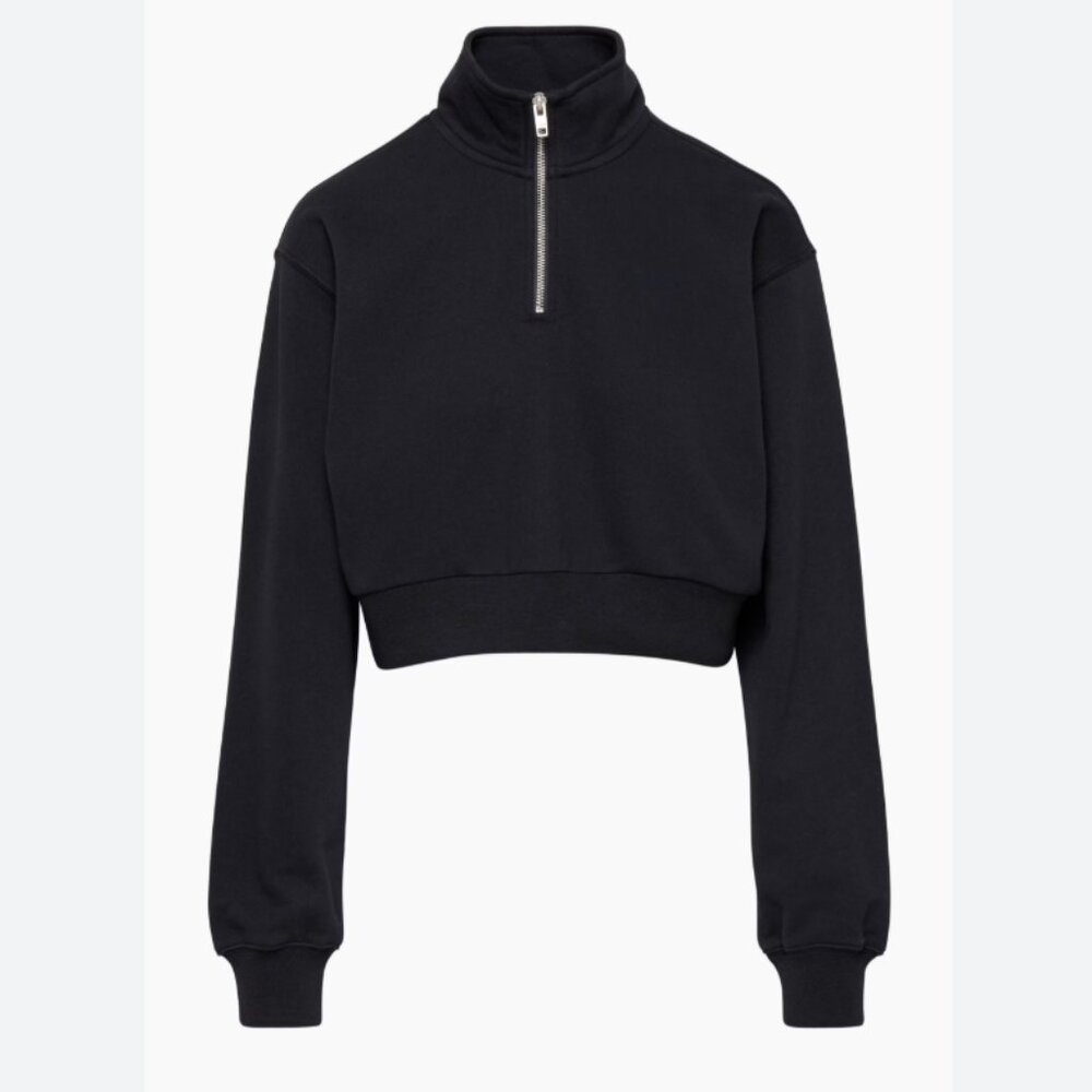 Aritzia TNA Sweatfleece Cozy Fleece Perfect Fit 1/4 Zip Sweatshirt in Black